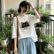 批发欧货洋气别致正肩短袖t恤女2026夏大码胖mm显瘦宽松休闲爆款上衣