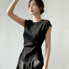 批发大码法式设计感无袖T恤女2026<b class='q'>夏</b>季新款高级感通勤白短袖显瘦上衣