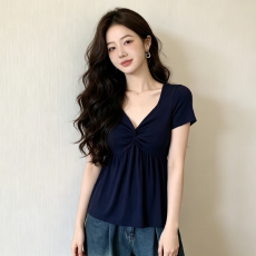 批发大码女装短袖T恤胖MM显瘦设计感新款甜美凉感百搭遮肚子上衣