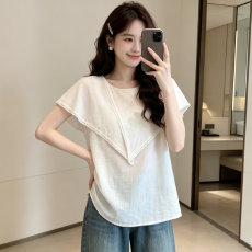 批发现现夏大码女装短袖T恤胖MM显瘦设计感遮肚子减龄休闲百搭上衣