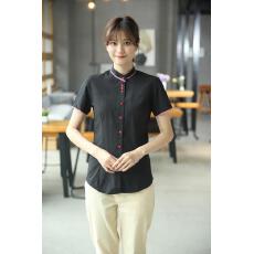 批发潮流耐穿时尚餐饮奶茶咖啡工作服舒适透气亲肤立领可定制logo衬衫