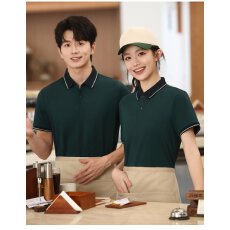 批发可定制logo凉感撞色舒畅弹翻领时尚休闲短袖上衣餐饮团体工作服