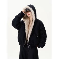 批发美式复古座山雕毛领连帽棉服棉衣<b class='q'>男</b>女短款冬季加厚外套ins