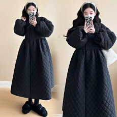 批发冬装新款加大码宽松长款棉衣气质过膝蓬蓬裙加厚<b class='q'>连衣裙</b>棉服