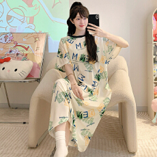 批发仿棉拉架<b class='q'>睡衣</b>女士夏季甜美休闲<b class='q'>卡通</b>短袖中长宽松睡裙家居服可外穿