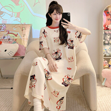 批发仿棉拉架<b class='q'>睡衣</b>女士夏季甜美休闲<b class='q'>卡通</b>短袖中长宽松睡裙家居服可外穿