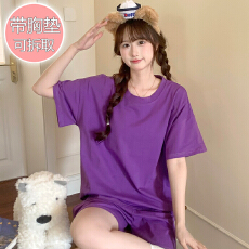 批发纯棉拉架睡衣女夏季甜美休闲带胸垫短袖短裤加肥大码230斤家居服