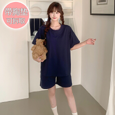 批发实拍~纯棉拉架睡衣女夏季甜美休闲带胸垫短袖短裤大码230斤家居服