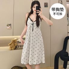 批发6535棉睡衣少女夏季公主风<b class='q'>性感</b>吊带中长<b class='q'>睡裙</b>家居服可外穿