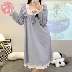 批发M-5XL 6535提花睡衣女秋<b class='q'>冬</b>季甜美带胸垫可拆长袖中长睡裙加肥胖MM