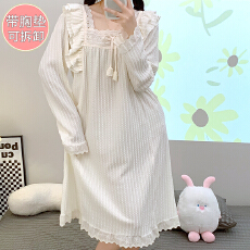 批发M-5XL 6535提花睡衣女秋<b class='q'>冬</b>季甜美带胸垫可拆长袖中长睡裙加肥胖MM