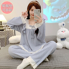 批发M-5XL 6535提花睡衣女秋冬甜美带胸垫可拆长袖<b class='q'>长裤</b>加肥加<b class='q'>大码</b>套装