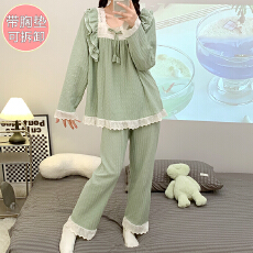 批发M-5XL 6535提花睡衣女秋冬甜美带胸垫可拆长袖<b class='q'>长裤</b>加肥加<b class='q'>大码</b>套装