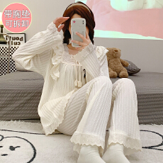批发M-5XL 6535提花睡衣女秋冬甜美带胸垫可拆长袖<b class='q'>长裤</b>加肥加<b class='q'>大码</b>套装