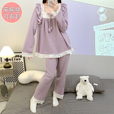 批发M-5XL 6535提花睡衣女秋冬甜美带胸垫可拆长袖<b class='q'>长裤</b>加肥加<b class='q'>大码</b>套装