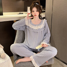批发M-5XL 6535提花睡衣女秋季公主风长袖<b class='q'>长裤</b>加肥加<b class='q'>大码</b>220斤家居服