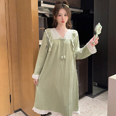 批发M-5XL 6535提花睡衣女春秋季甜美<b class='q'>公主</b>风长袖中长<b class='q'>睡裙</b>加大码240斤