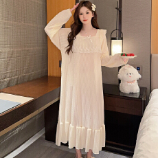 批发M-5XL  6535提花睡衣女春秋季甜美<b class='q'>公主</b>风长袖中长<b class='q'>睡裙</b>加大码240斤