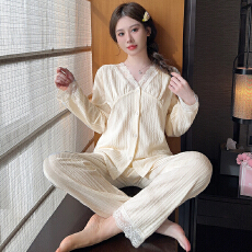 批发M-5XL 提花睡衣女春秋季甜美长袖<b class='q'>长裤</b>加肥<b class='q'>大码</b>胖MM220斤家居服