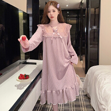 批发M-5XL  6535提花女秋季甜美<b class='q'>公主</b>风长袖中长<b class='q'>睡裙</b>加大码220斤家居服
