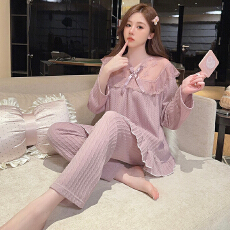 批发M-5XL  6535提花睡衣女春秋季公主风长袖<b class='q'>长裤</b>加肥<b class='q'>大码</b>220斤家居服