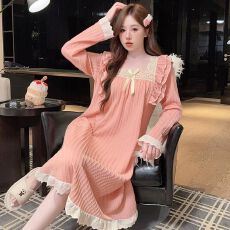 批发M-5XL提花睡衣女春秋季甜美<b class='q'>公主</b>风长袖中长<b class='q'>睡裙</b>加大码220斤家居服