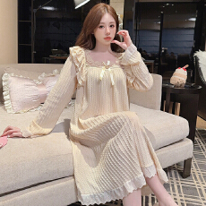 批发M-5XL提花睡衣女春秋季甜美<b class='q'>公主</b>风长袖中长<b class='q'>睡裙</b>加大码220斤家居服