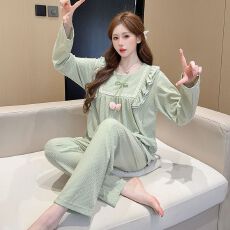 批发M-5XL 6535提花睡衣女春秋季公主风长袖<b class='q'>长裤</b>加肥<b class='q'>大码</b>220斤家居服