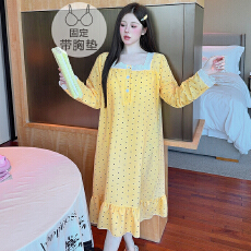 批发云朵棉睡衣女春<b class='q'>秋</b>季甜美公主风带胸垫中长睡裙加大码220斤家居服