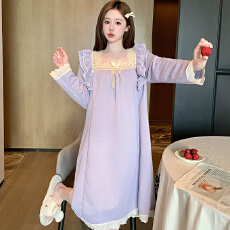 批发M-5XL夹层睡衣女春秋季<b class='q'>甜美</b>公主风长袖中长睡裙加大码220斤家居服