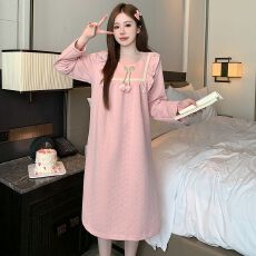 批发M-5XL夹层睡衣女春秋季<b class='q'>甜美</b>公主风长袖中长睡裙加大码220斤家居服