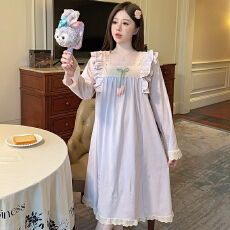 批发M-5XL德绒睡衣女秋冬季<b class='q'>甜美</b>公主风长袖中长睡裙加大码220斤家居服