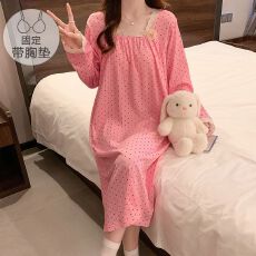 批发仿棉绉布睡衣女春<b class='q'>秋</b>季甜美公主风长袖中长睡裙加大码220斤家居服