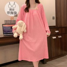 批发M-5XL 仿棉绉布睡衣女春秋季甜美<b class='q'>公主</b>风长袖中长<b class='q'>睡裙</b>加大码家居服