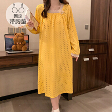 批发仿棉绉布睡衣女春<b class='q'>秋</b>季甜美公主风长袖中长睡裙加大码220斤家居服