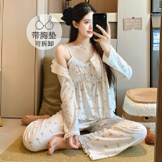 批发仿棉皱布<b class='q'>睡衣</b>女秋冬甜美公主风长袖长裤加肥<b class='q'>大码</b>220斤胖MM家居服