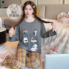 批发<b class='q'>莫代尔</b><b class='q'>睡衣</b>女春秋季休闲公主风带胸垫长袖长裤加大码220斤家居服