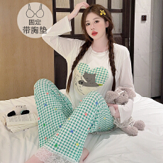 批发<b class='q'>莫代尔</b><b class='q'>睡衣</b>女春秋季休闲公主风带胸垫长袖长裤加大码220斤家居服
