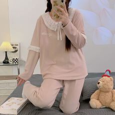 批发M-5XL海岛绒<b class='q'>睡衣</b>女秋冬季甜美公主风长袖长裤加肥<b class='q'>大码</b>220斤家居服