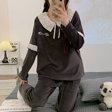 批发M-5XL海岛绒<b class='q'>睡衣</b>女秋冬季甜美公主风长袖长裤加肥<b class='q'>大码</b>220斤家居服