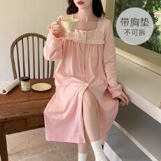 批发新款睡衣女德绒压花<b class='q'>秋</b>冬季甜美长袖开衫睡裙可外穿家居服