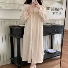 批发新款睡衣女德绒压花<b class='q'>秋</b>冬季甜美长袖开衫睡裙可外穿家居服