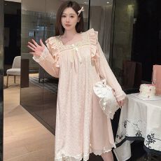 批发M-5XL海岛绒睡衣女秋冬<b class='q'>甜美</b>公主风长袖中长睡裙加大码240斤家居服