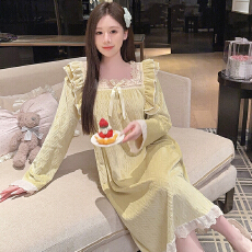 批发海岛绒睡衣女秋冬季甜美公主风长袖中长睡裙加肥大码240斤家居<b class='q'>服</b>