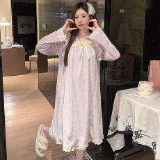 批发M-5XL海岛绒睡衣女秋冬<b class='q'>甜美</b>公主风长袖中长睡裙加大码240斤家居服