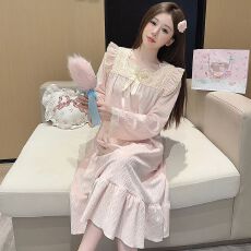 批发海岛绒睡衣女<b class='q'>秋</b>冬季甜美公主风长袖中长睡裙加肥大码220斤家居服