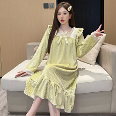批发海岛绒睡衣女<b class='q'>秋</b>冬季甜美公主风长袖中长睡裙加肥大码220斤家居服