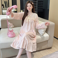 批发海岛绒睡衣女<b class='q'>秋</b>冬季甜美公主风长袖中长睡裙加肥大码220斤家居服