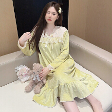 批发海岛绒睡衣女<b class='q'>秋</b>冬季甜美公主风长袖中长睡裙加肥大码220斤家居服