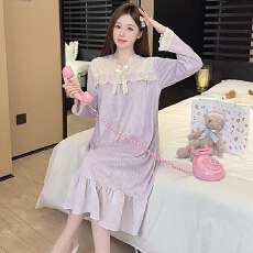 批发海岛绒睡衣女<b class='q'>秋</b>冬季甜美公主风长袖中长睡裙加肥大码220斤家居服